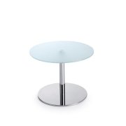 Konferenčný stolík SR 40, p. 60 cm, v. 45 cm, tvrdené mliečne sklo, kovová podnož chróm