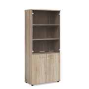 Policová skriňa BASIC, kombinovaná so sklom, so zámkom, 80x40x182,1cm, dub Somona
